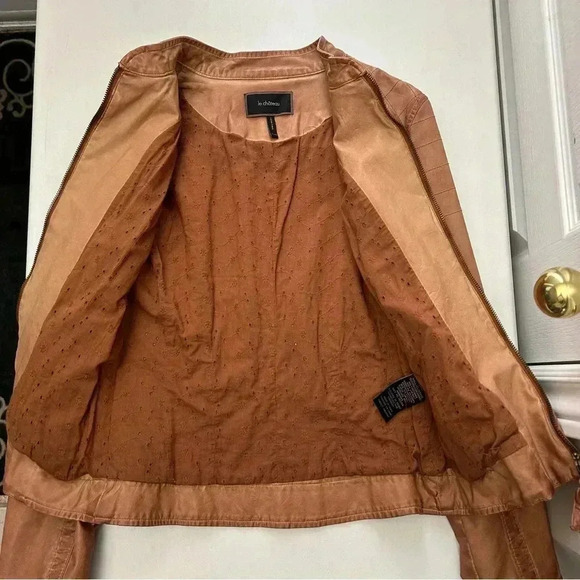 Le Chateau Faux Leather Moto Biker Jacket Vegan Cognac Tan Brown Size XS - Picture 13 of 16